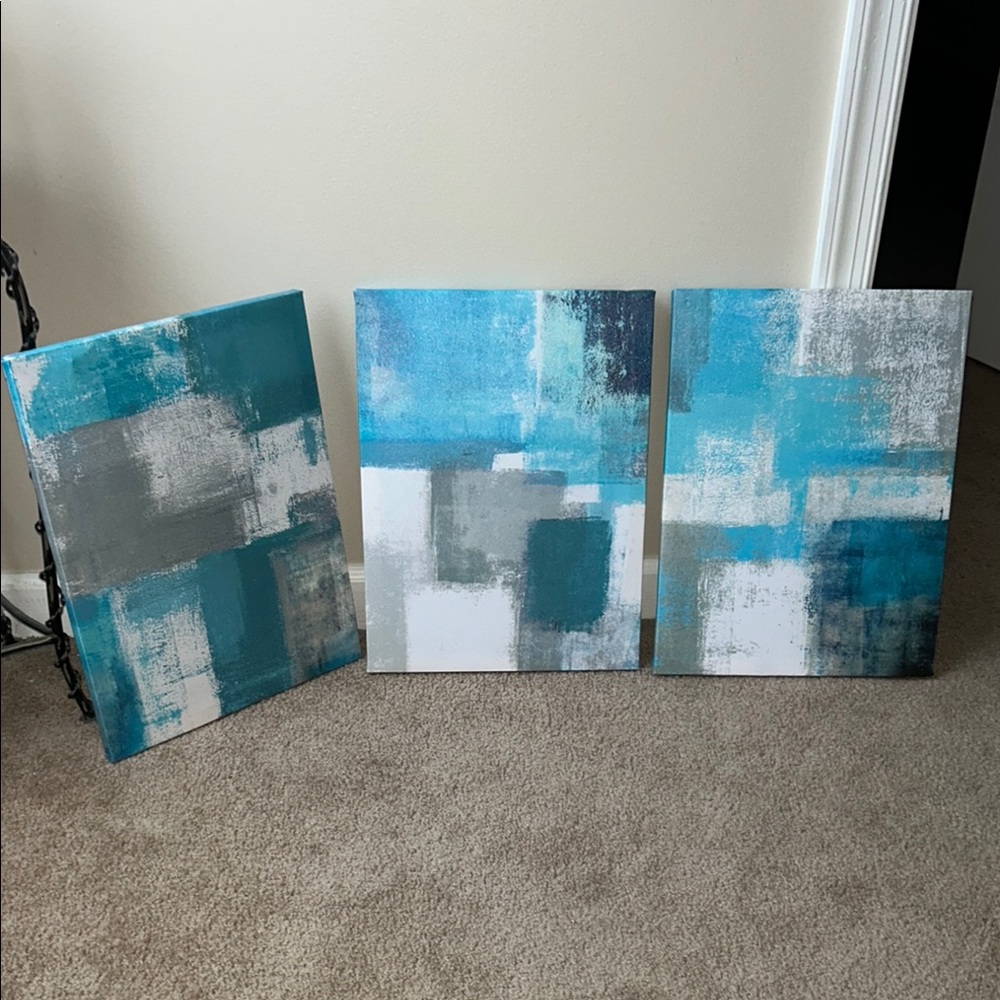 Abstract Blue and Gray Canvas Art Set